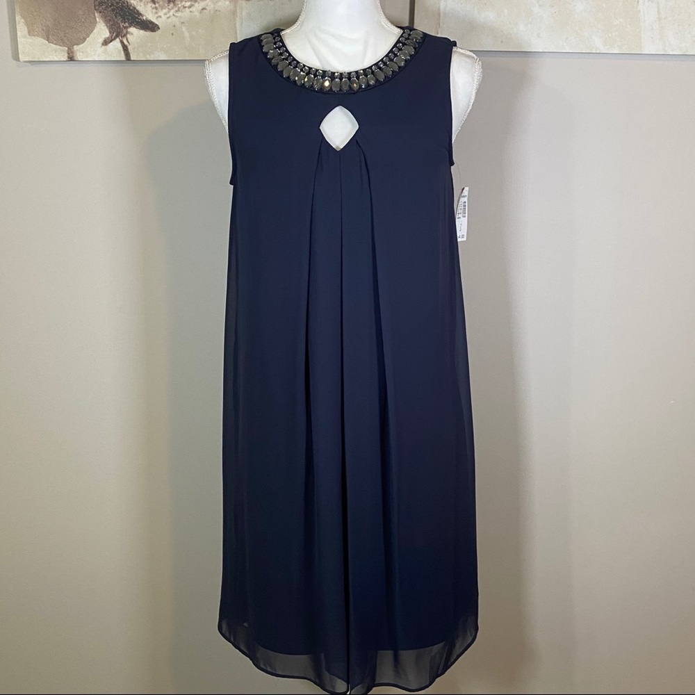 CB Navy Midi Embellished Sleeveless Dress NWT